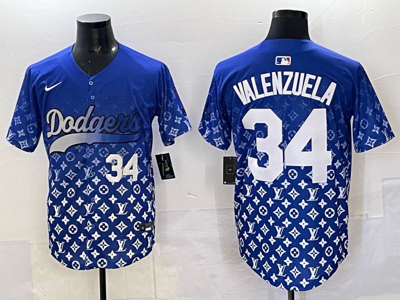 Men Los Angeles Dodgers 34 Valenzuela Blue Nike 2025 MLB jersey 06